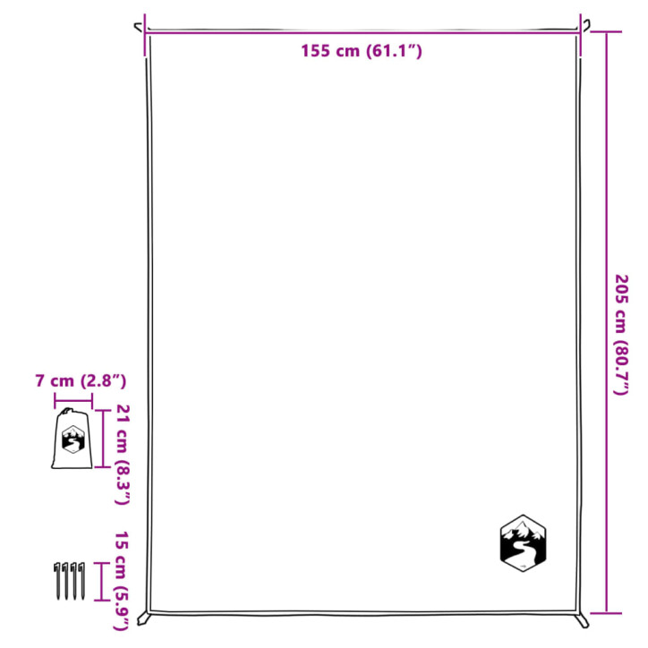 Iškylų paklotas su kuoliukais, pilkas/oranžinis, 205x155cm