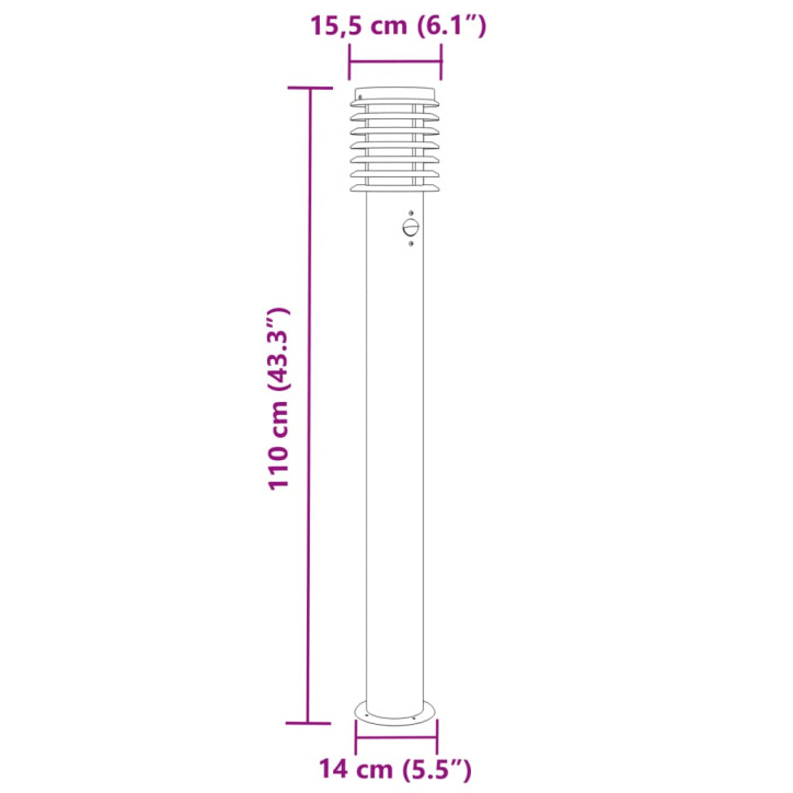 Lauko šviestuvas su jutikliu, 3vnt., sidabrinė, 110cm, plienas