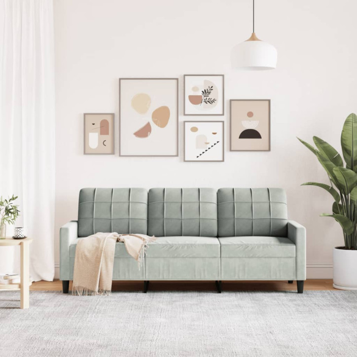 Trivietė sofa, šviesiai pilkos spalvos, 180cm, aksomas