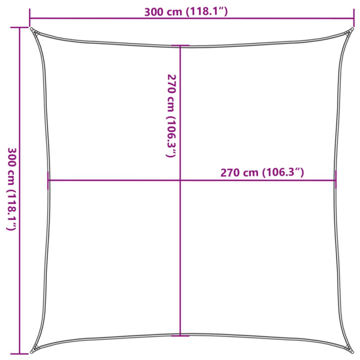 Burė nuo saulės, šviesiai siva, 3x3m, HDPE, 160g/m², kvadratinė