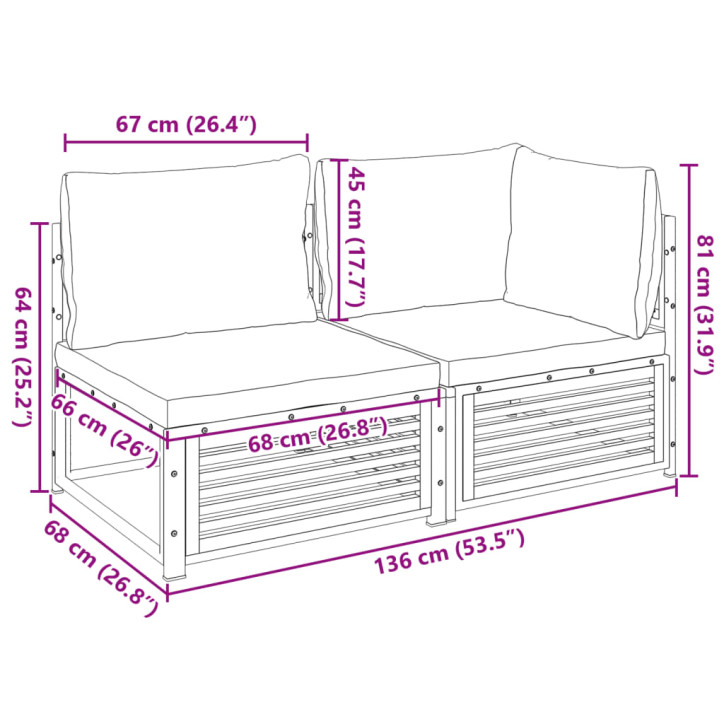 Dvivietė sodo sofa su pagalvėlėmis, akacijos medienos masyvas