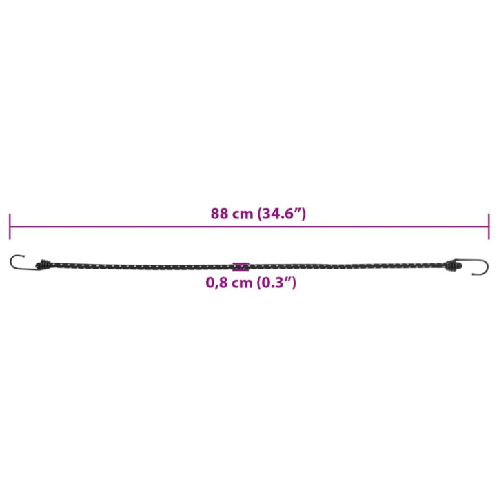 Bungee virvelės su juostelėmis ir kabliukais, 25vnt., 88cm