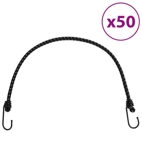 Bungee virvelės su juostelėmis ir kabliukais, 50vnt., 59cm