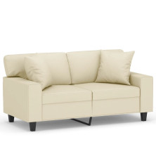 Dvivietė sofa su pagalvėlėmis, kreminė, 120cm, dirbtinė oda