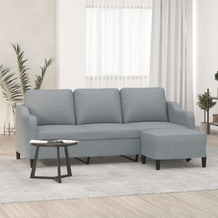 Trivietė sofa su pakoja, šviesiai pilka, 180cm, audinys