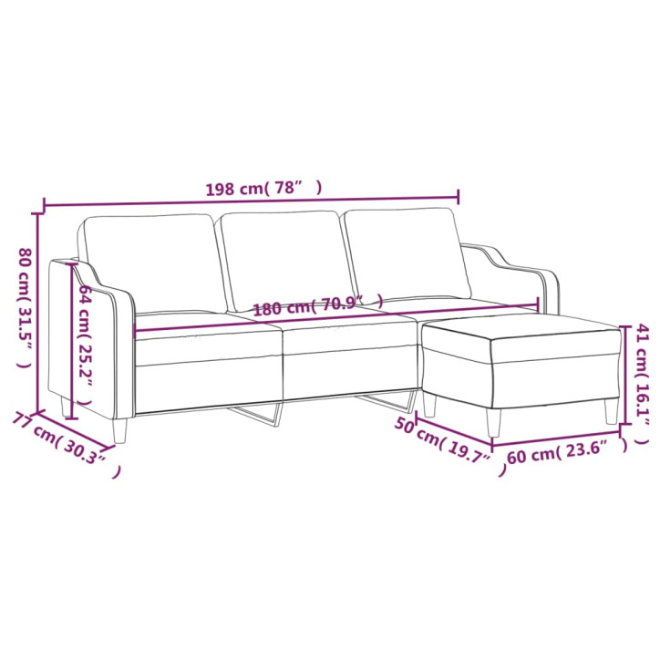 Trivietė sofa su pakoja, šviesiai pilka, 180cm, audinys