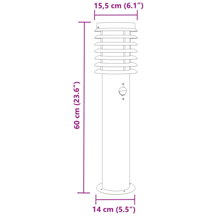 Lauko šviestuvas su jutikliu, juodas, 60cm, plienas