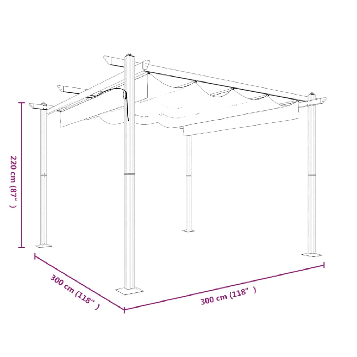 Sodo pavėsinė su įtraukiamu stogu, taupe spalvos, 3x3m