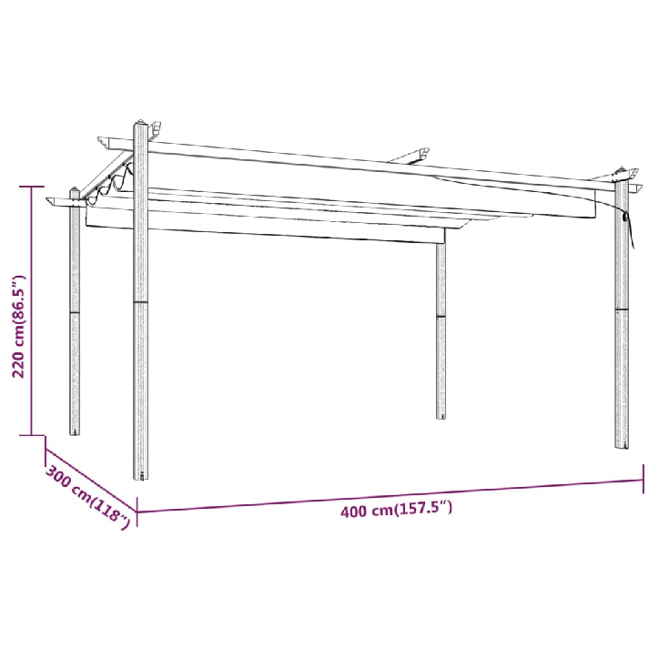 Sodo pavėsinė su įtraukiamu stogu, antracito spalvos, 4x3m