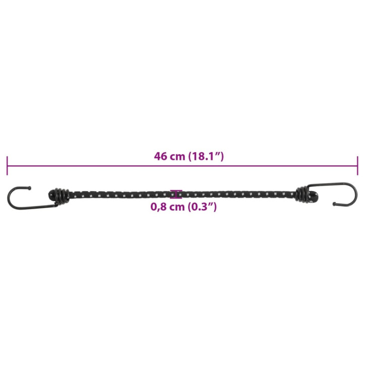 Bungee virvelės su juostelėmis ir kabliukais, 10vnt., 46cm