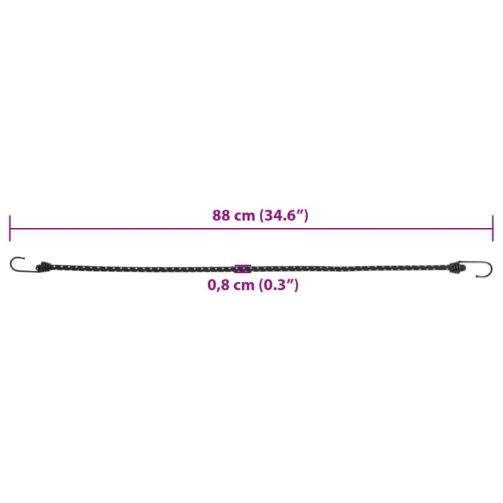 Bungee virvelės su juostelėmis ir kabliukais, 10vnt., 88cm