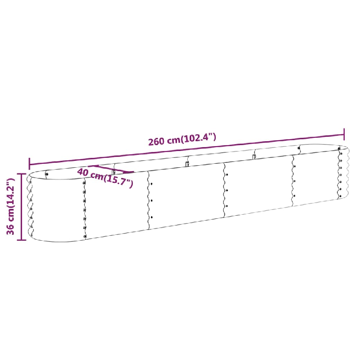 Sodo lovelis, pilkas, 260x40x36cm, plienas