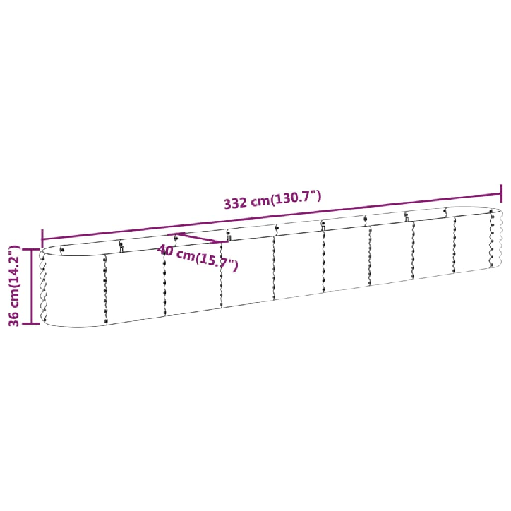 Sodo lovelis, antracito, 332x40x36cm, plienas