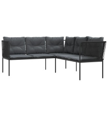 Sodo sofa su pagalvėlėmis, juoda, plienas/tekstilenas