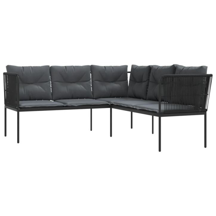 Sodo sofa su pagalvėlėmis, juoda, plienas/tekstilenas