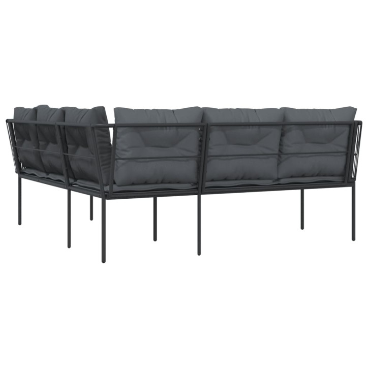 Sodo sofa su pagalvėlėmis, juoda, plienas/tekstilenas