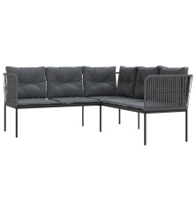 Sodo sofa su pagalvėlėmis, juoda, plienas/tekstilenas