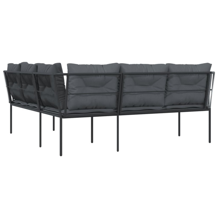 Sodo sofa su pagalvėlėmis, juoda, plienas/tekstilenas