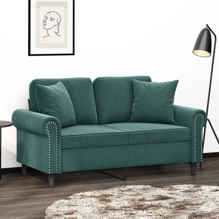 Dvivietė sofa su pagalvėlėmis, tamsiai žalia, 120cm, aksomas