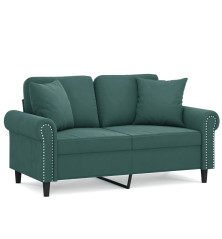 Dvivietė sofa su pagalvėlėmis, tamsiai žalia, 120cm, aksomas