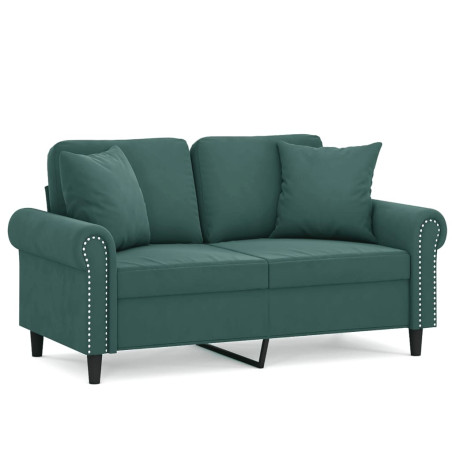 Dvivietė sofa su pagalvėlėmis, tamsiai žalia, 120cm, aksomas