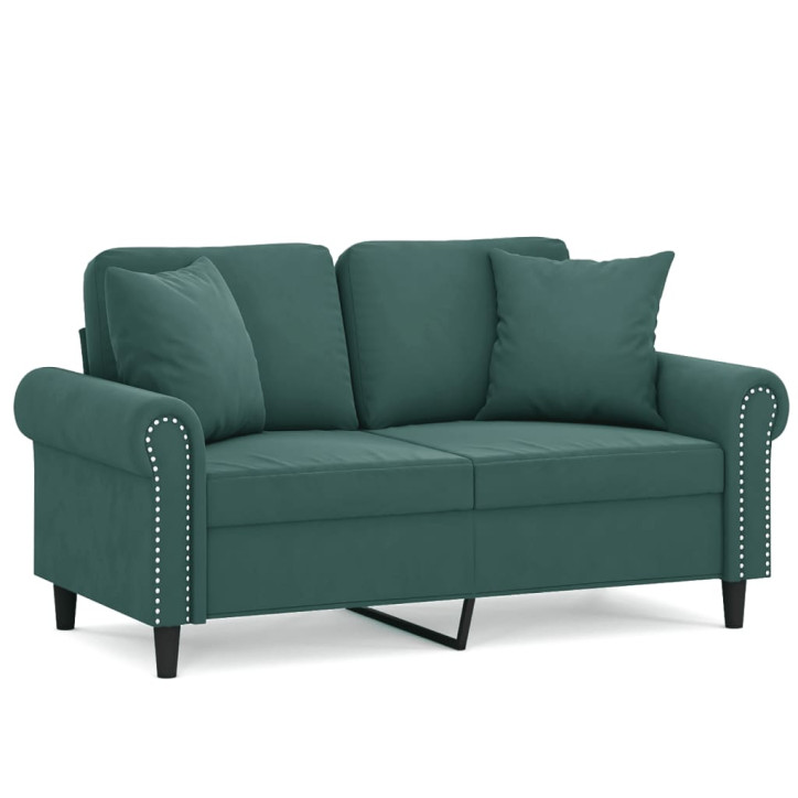 Dvivietė sofa su pagalvėlėmis, tamsiai žalia, 120cm, aksomas