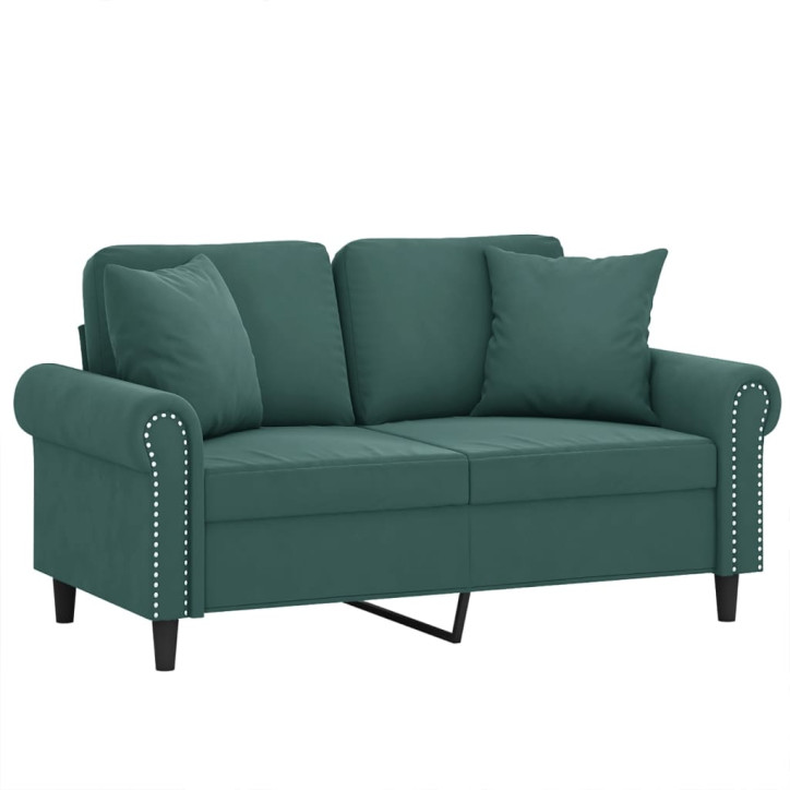 Dvivietė sofa su pagalvėlėmis, tamsiai žalia, 120cm, aksomas