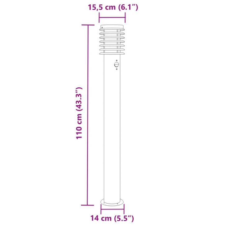 Lauko šviestuvai su jutikliu, 3vnt., juodi, 110cm, plienas