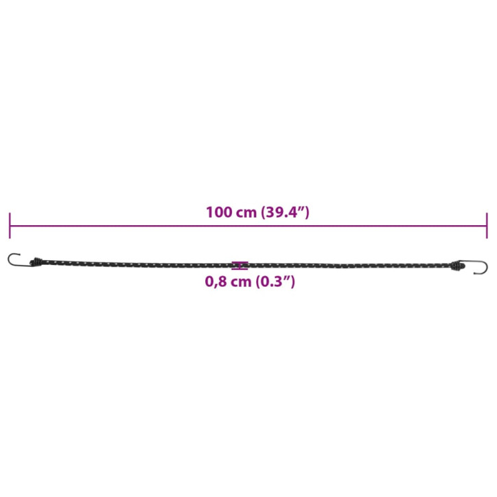 Bungee virvelės su juostelėmis ir kabliukais, 25vnt., 100cm