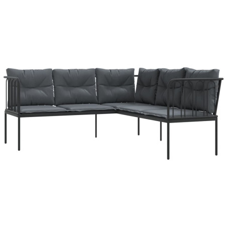 Sodo sofa su pagalvėlėmis, juoda, plienas/tekstilenas