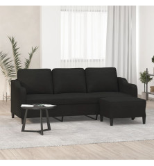 Trivietė sofa su pakoja, juodos spalvos, 180cm, audinys