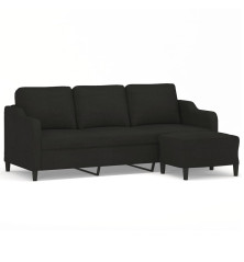 Trivietė sofa su pakoja, juodos spalvos, 180cm, audinys