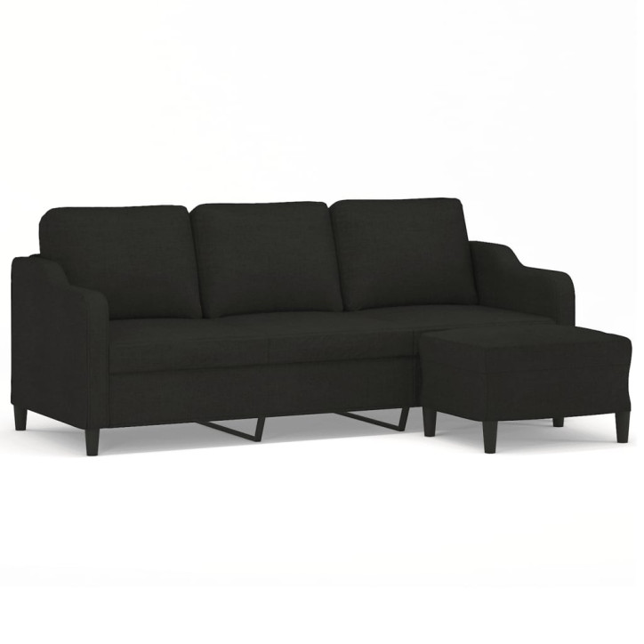 Trivietė sofa su pakoja, juodos spalvos, 180cm, audinys