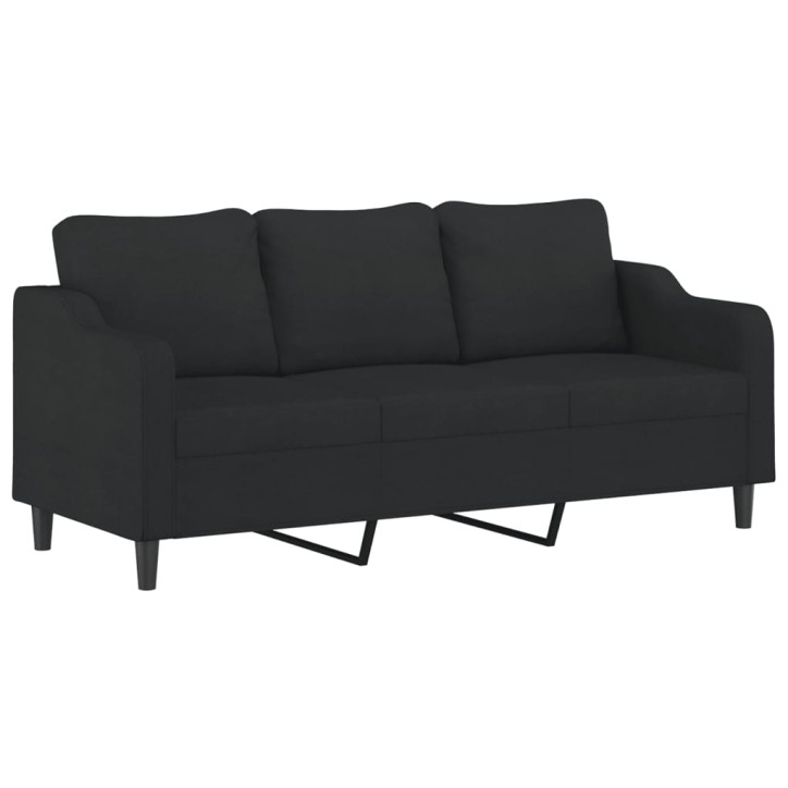 Trivietė sofa su pakoja, juodos spalvos, 180cm, audinys