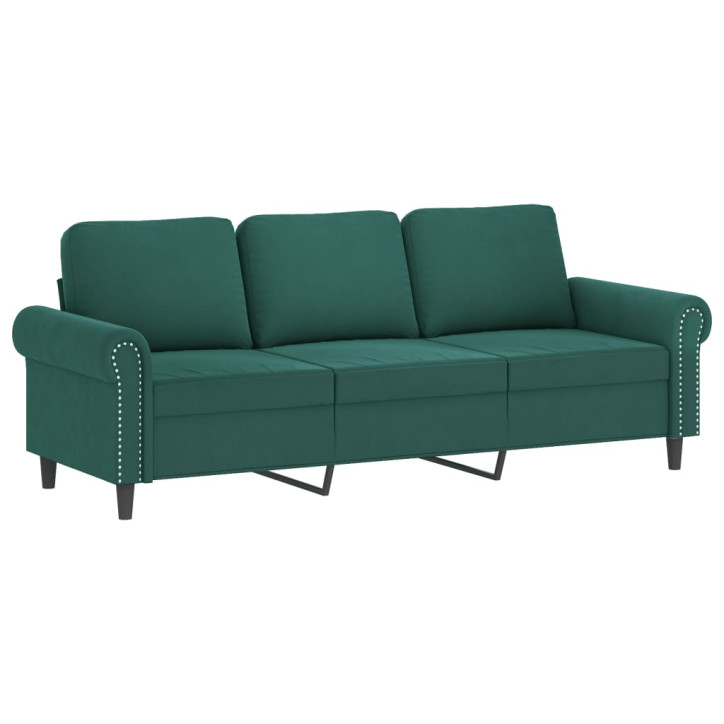 Trivietė sofa su pagalvėlėmis, tamsiai žalia, 180cm, aksomas