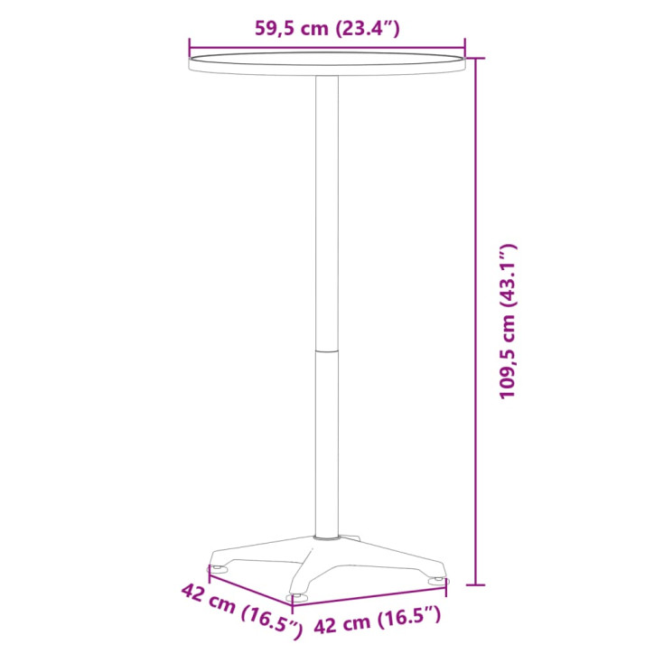 Lauko baro stalas, 59,5x70/109,5cm, aliuminis