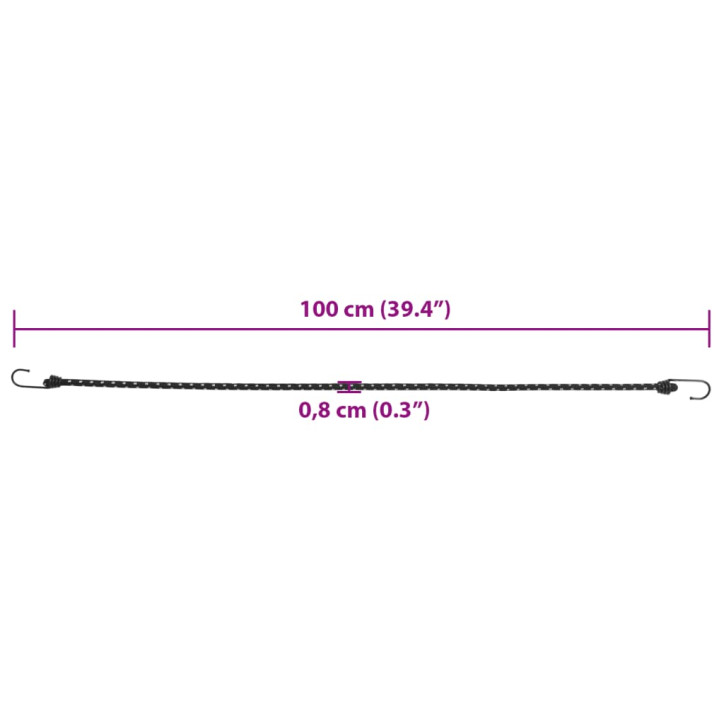 Bungee virvelės su juostelėmis ir kabliukais, 10vnt., 100cm