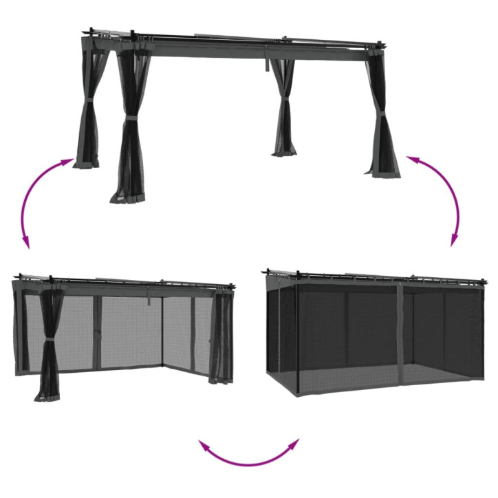 Pavėsinė su tinklinėmis sienelėmis, antracito, 4x3m, plienas