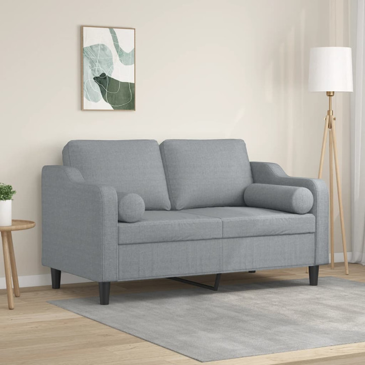 Dvivietė sofa su pagalvėlėmis, šviesiai pilka, 120cm, audinys