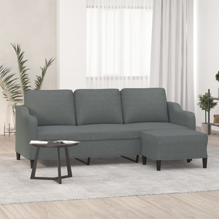 Trivietė sofa su pakoja, tamsiai pilkos spalvos, 180cm, audinys