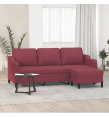 Trivietė sofa su pakoja, raudonojo vyno spalvos, 180cm, audinys