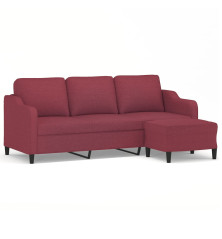 Trivietė sofa su pakoja, raudonojo vyno spalvos, 180cm, audinys