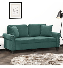 Dvivietė sofa su pagalvėlėmis, tamsiai žalia, 140cm, aksomas