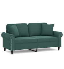 Dvivietė sofa su pagalvėlėmis, tamsiai žalia, 140cm, aksomas