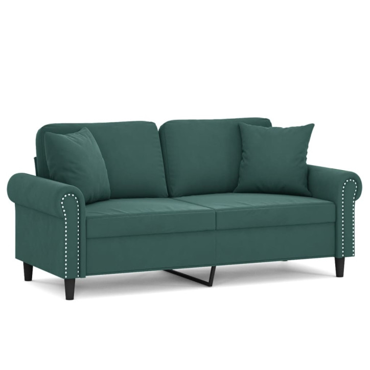 Dvivietė sofa su pagalvėlėmis, tamsiai žalia, 140cm, aksomas