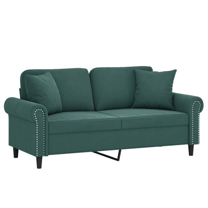 Dvivietė sofa su pagalvėlėmis, tamsiai žalia, 140cm, aksomas