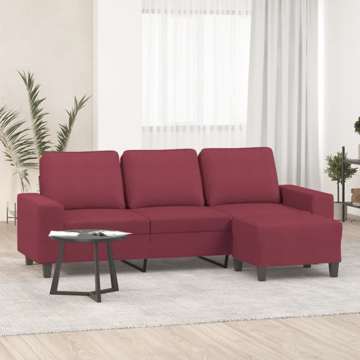 Trivietė sofa su pakoja, raudonojo vyno spalvos, 180cm, audinys