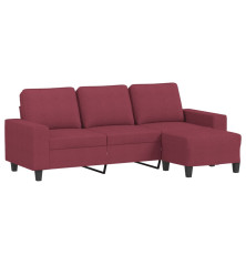 Trivietė sofa su pakoja, raudonojo vyno spalvos, 180cm, audinys