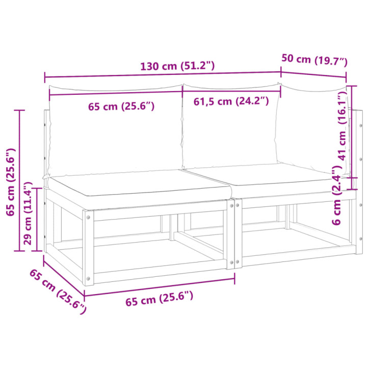 Dvivietė sodo sofa su pagalvėlėmis, akacijos medienos masyvas