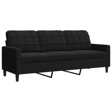 Trivietė sofa, juodos spalvos, 180cm, aksomas